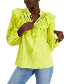 INC Lace-Trim Cotton Top at Macys