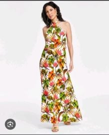 INC Linen Halter Maxi Dress Womens Summer Floral Resort Beach Tropical Sz S eBay at eBay