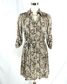 INC Snake Python Print 34 Sleeve Shirt Dress w Belt Sash Brown Black - Med at eBay