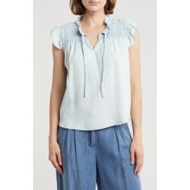 INDUSTRY REPUBLIC CLOTHING Smocked Cap Sleeve Chambray Top in Mist Blue at Nordstrom Rack at Nordstrom Rack