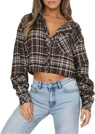 INFITTY Womens Flannel Jacket Cropped Shacket Plaid Jacket Button Down Coat 2025 Fall Fashion Trendy Outfits at Amazon