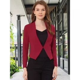 INSPIRE CHIC Womenx27s Collarless Work Office Long Sleeve Cropped Blazers Deep Red Small Target at Target