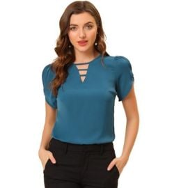 INSPIRE CHIC Womenx27s Cutout Round Neck Cap Sleeve Casual Top Navy Blue X-Small Target at Target