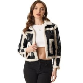 INSPIRE CHIC Womenx27s Faux Fur Paneled PU Leather Thick Parka Jacket Warm Winter Coat Black Large Target at Target