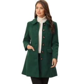 INSPIRE CHIC Womenx27s Winter Collared Flap Pocket Single Breasted Back Split Buttoned Long Overcoats X-Small Dark Green Target at Target