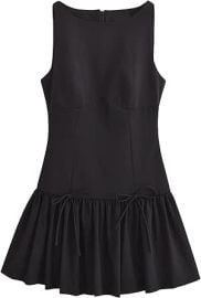 IQSQSQ Womens Sleeveless Pleated Dress Girdling A Line Solid Color Pullover Round Neck Bow Zipper Back Mini Dress at Womens Clothing store at Amazon