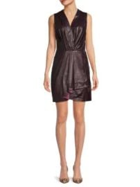 IRO Maya Pleated Leather Mini Faux Wrap Dress in Berry at Saks Off 5th