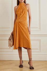 ISABEL MARANT Calypso draped vegan suede halterneck midi dress NET-A-PORTER at Net a Porter