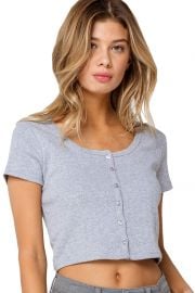 IVY  amp  MAIN Button Pointelle Heather Grey Tee at Amazon