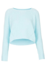 Ice Blue Knitted Curve Hem Crop Jumper at Topshop