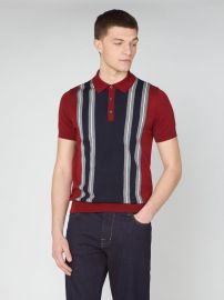 Iconic Vertical Textured Stripe Mod Knit Polo - Red - Ben Sherman at Ben Sherman