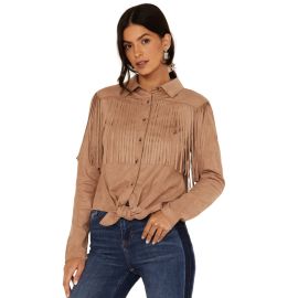 Idyllwind Fate Tie Front Faux Suede Fringe Shirt at Walmart