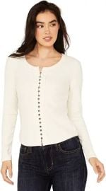 Idyllwind Women's Women's Rib Knit Long Sleeve Button-Down Shirt Ivory X- US at Amazon