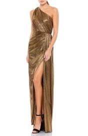 Ieena for Mac Duggal One-Shoulder Grecian Gown in Antique Gold  at Nordstrom