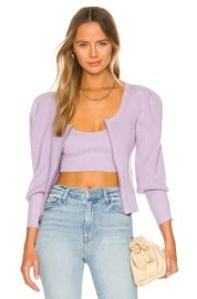 Iggy Recycled Rib Puff Sleeve Zip Cardigan at Revolve