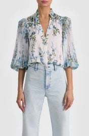 Ilan Floral Pleated Sleeve Button-Up Shirt at Nordstrom