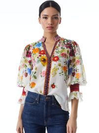 Ilan Smocked Sleeve Button Front Blouse In Sunday Stroll Off Whitemulti  Alice And Olivia at Alice and Olivia