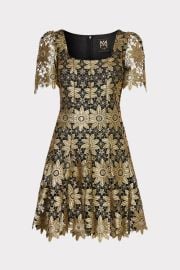 Ilisa Gold Lace Godet Mini Dress in Gold MILLY at Milly