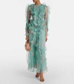 Illuminate floral ruffled silk organza gown in blue - Zimmermann at Mytheresa