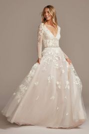 Illusion Sleeve Plunging Ball Gown Wedding Dress by Galina Signature at Davids Bridal