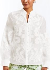 Iman Barong Top in Ivory Embroidered Linen Over The Moon at Over the Moon