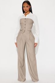 In Attendance Pinstripe Wide Leg Pant Set - Taupe Fashion Nova at Fashion Nova