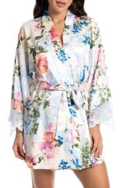 In Bloom By Jonquil Amour Floral Lace Trim Satin Wrap at Nordstrom Rack