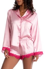 In Bloom by Jonquil Felicity Lace Trim Long Sleeve Satin Shorts Pajamas at Nordstrom