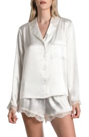 In Bloom by Jonquil Felicity Lace Trim Long Sleeve Satin Shorts Pajamas at Nordstrom