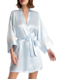 In Bloom by Jonquil Ophelia Blue Satin Lace Trim Wrap Robe Bloomingdales at Bloomingdales