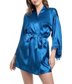 In Bloom by Jonquil Scallop Lace 3 4 Kimono Sleeve Shawl Collar Short Satin Wrap Robe at Dillards