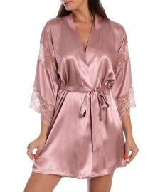 In Bloom by Jonquil Solid Satin amp Lace Kimono 34 Sleeve Short Wrap Robe  Dillardx27s at Dillards