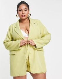 In The Style Plus x Perrie Sian boyfriend blazer in lime - part of a set at ASOS