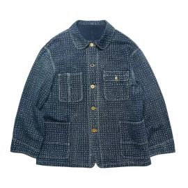 Indigo Discharge Dye 4 Pockets French Worker Jacket Vintage Workwear Indigo Union at Indigo Union