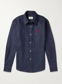 Indigo Logo-Embroidered Denim Shirt AMI PARIS MR PORTER at Net a Porter