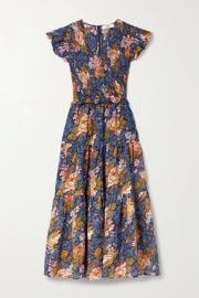 Ines shirred floral-print ramie midi dress at Net a Porter