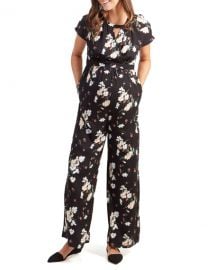 Ingrid  amp  Isabel Maternity Floral-Print Adjustable-Waist Short-Sleeve Jumpsuit at Neiman Marcus