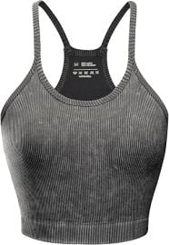 Innvix Womenx27s Washed Seamless Rib-Knit Yoga Camisole Sports Crop Tank Top Blacks at Womens Clothing store at Amazon