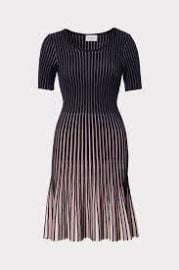 Inset Stripe Flare Godet Dress in Navy Multi at Milly