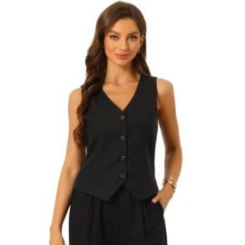 Inspire Chic Womenx27s Fashion Sleeveless Button Down V Neck Summer Vest Black X-small Target at Target