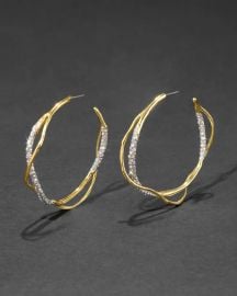 Intertwined Gold Two Tone Pave Hoop Earring at Alexis Bittar