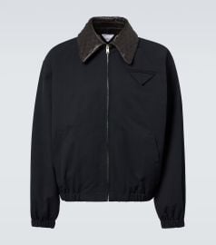 Intrecciato leather-trimmed canvas blouson in blue - Bottega Veneta at Mytheresa