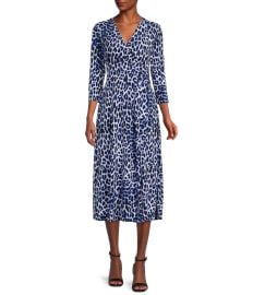 Investments Soft Separates V-Neck 34 Sleeve Leopard Faux Wrap Midi Dress Dillardx27s at Dillards