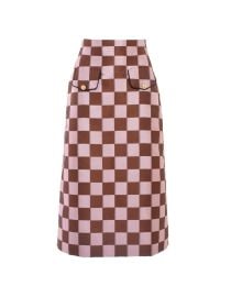 Iona Pink Brown Puzzle Print Silk Jacquard Midi Skirt Lisou at Lisou