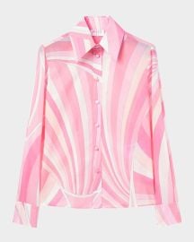 Iride-Print Cotton Muslin Button-Down Blouse at Neiman Marcus