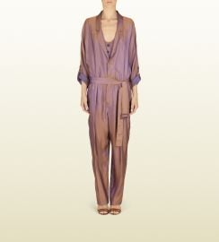 Iridescent Peach Twill Belted Jumpsuit at Gucci