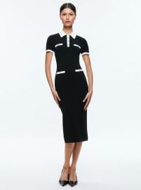 Iris Midi Sweater Dress In Blacksoft White Alice Olivia at Alice + Olivia