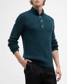 Iris Von Arnim Menx27s Connor Cashmere Quarter-Button Sweater at Neiman Marcus