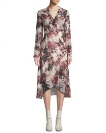 Iro Garden Surplice Long-Sleeve Printed Wrap Dress at Neiman Marcus