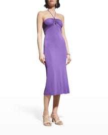 Iro Zaret Gathered Halter-Neck Cut-Out Back Midi Dress at Neiman Marcus